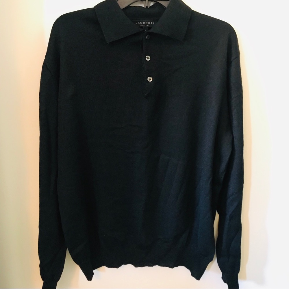 Men’s Lamberti Black 100% Wool Top Sweater Sz L - Picture 1 of 7